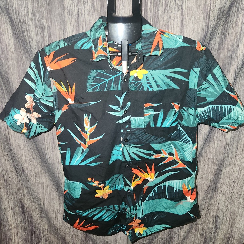 Tony Hawk Mens Medium Hawaiian Print Button Up‎ Shirt Short Sleeve Tropical